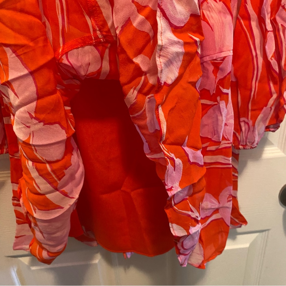 MILLY Reina Parrot Tulip Dress – Coral Multi / Red & Pink Floral Print - Picture 7 of 11